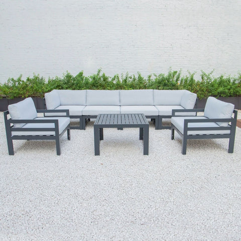 Chelsea 7-Piece Patio Sectional & Coffee Table Set Black Aluminum With Cushions