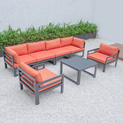 Chelsea 7-Piece Patio Sectional & Coffee Table Set Black Aluminum With Cushions