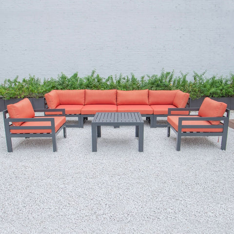 Chelsea 7-Piece Patio Sectional & Coffee Table Set Black Aluminum With Cushions