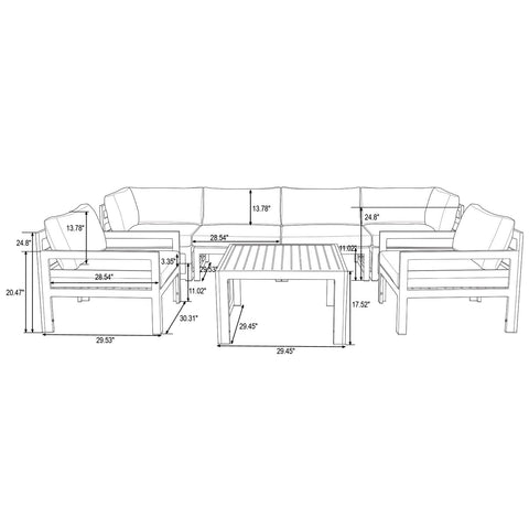 Chelsea 7-Piece Patio Sectional & Coffee Table Set Black Aluminum With Cushions