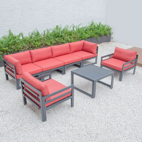 Chelsea 7-Piece Patio Sectional & Coffee Table Set Black Aluminum With Cushions