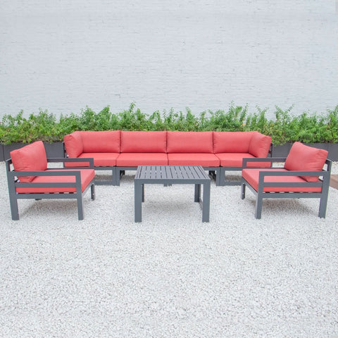 Chelsea 7-Piece Patio Sectional & Coffee Table Set Black Aluminum With Cushions