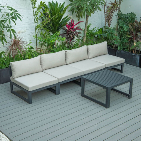 Chelsea 5-Piece Middle Patio Chairs and Coffee Table Set Black Aluminum With Cushions