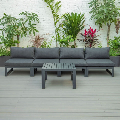 Chelsea 5-Piece Middle Patio Chairs and Coffee Table Set Black Aluminum With Cushions
