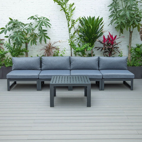 Chelsea 5-Piece Middle Patio Chairs and Coffee Table Set Black Aluminum With Cushions