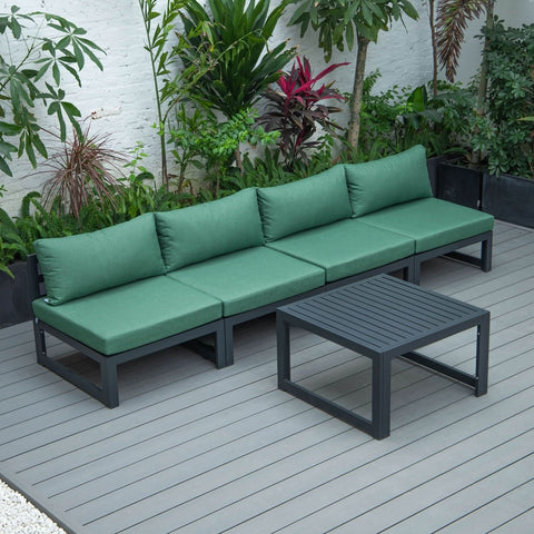 Chelsea 5-Piece Middle Patio Chairs and Coffee Table Set Black Aluminum With Cushions