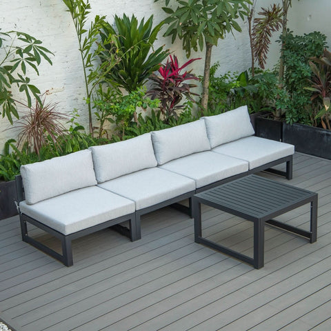 Chelsea 5-Piece Middle Patio Chairs and Coffee Table Set Black Aluminum With Cushions