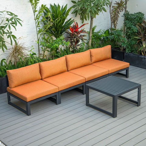 Chelsea 5-Piece Middle Patio Chairs and Coffee Table Set Black Aluminum With Cushions