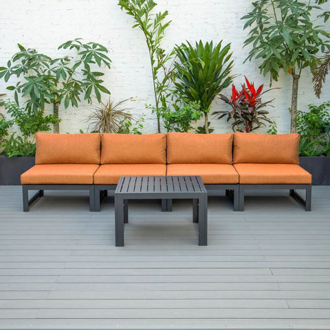 Chelsea 5-Piece Middle Patio Chairs and Coffee Table Set Black Aluminum With Cushions