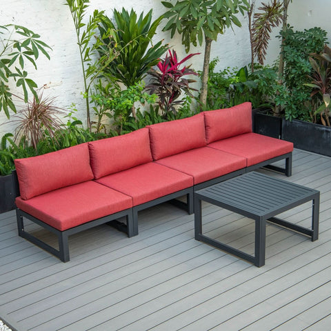 Chelsea 5-Piece Middle Patio Chairs and Coffee Table Set Black Aluminum With Cushions