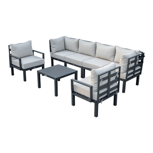 Chelsea 7-Piece Patio Sectional And Coffee Table Set In Aluminum With Cushions