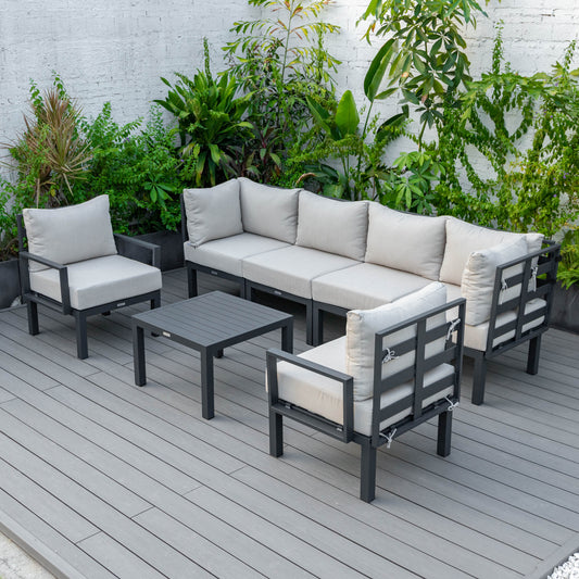 Chelsea 7-Piece Patio Sectional And Coffee Table Set In Aluminum With Cushions