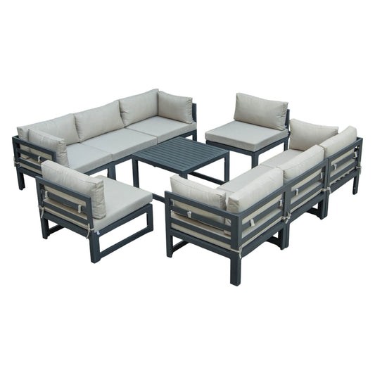 Chelsea 9-Piece Patio Sectional with Coffee Table Black Aluminum With Cushions