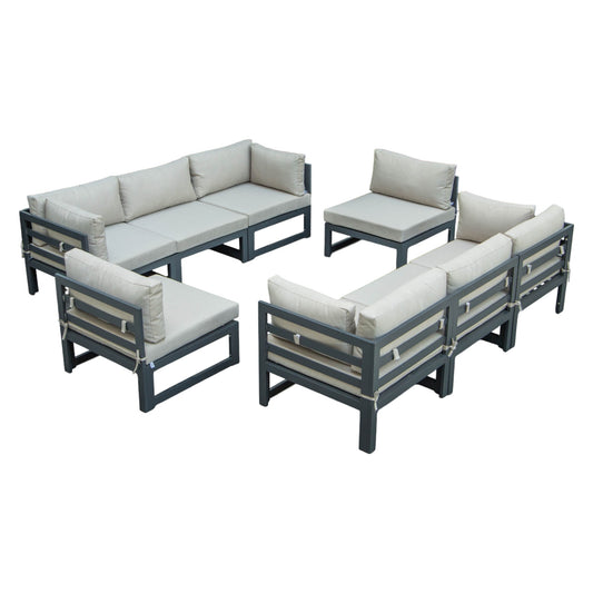 Chelsea 8-Piece Modern Outdoor Patio Sectional Black Aluminum With Cushions