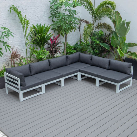Chelsea 6-Piece Patio Sectional In White Aluminum With Cushions