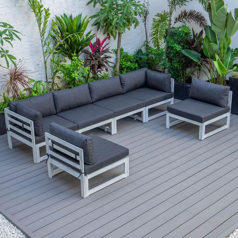Chelsea 6-Piece Patio Sectional In Weathered Grey Aluminum With Cushions