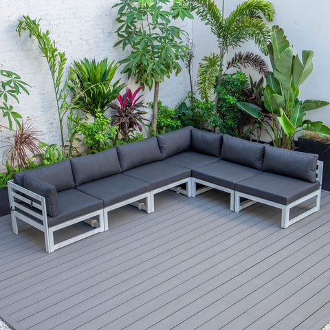Chelsea 6-Piece Patio Sectional In Weathered Grey Aluminum With Cushions
