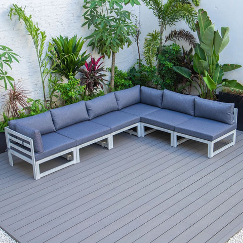 Chelsea 6-Piece Patio Sectional In Weathered Grey Aluminum With Cushions