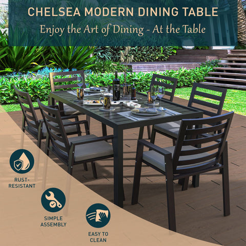 Chelsea Mid-Century Modern 63" & 87" Rectangular Outdoor Dining Table, Black Aluminum