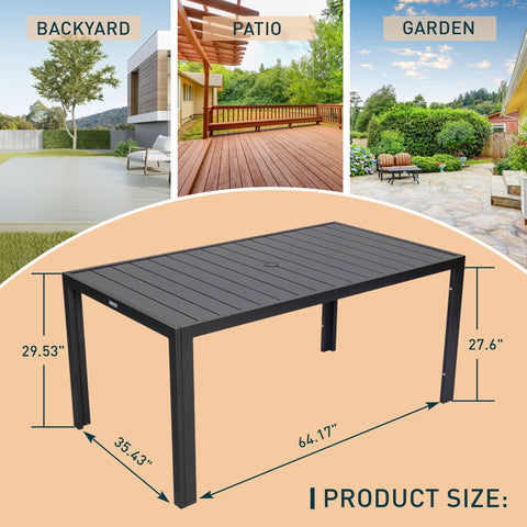 Chelsea Mid-Century Modern 63" & 87" Rectangular Outdoor Dining Table, Black Aluminum