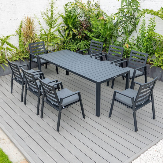 Chelsea Mid-Century Modern 63" & 87" Rectangular Outdoor Dining Table, Black Aluminum