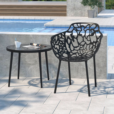 Devon Aluminum Outdoor Dining Armchairs with Flower Design