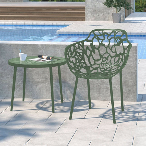 Devon Aluminum Outdoor Dining Armchairs with Flower Design