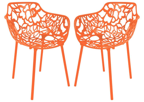 Devon Aluminum Indoor Outdoor Dining Armchairs with Flower Pattern and Stackable Design Set of 2