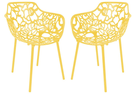 Devon Aluminum Indoor Outdoor Dining Armchairs with Flower Pattern and Stackable Design Set of 2