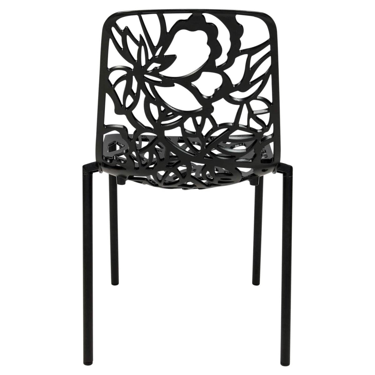 Devon 5 - Piece Patio Dining Set: Aluminum Table with Glass Top & 4 Stackable Flower Chairs