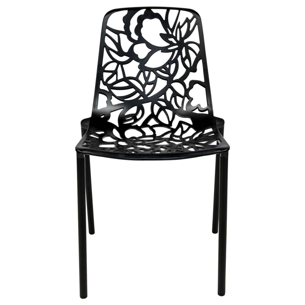Devon 5 - Piece Patio Dining Set: Aluminum Table with Glass Top & 4 Stackable Flower Chairs