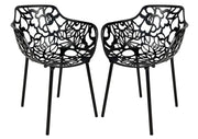 Devon Aluminum Indoor Outdoor Dining Armchairs with Flower Pattern and Stackable Design Set of 2