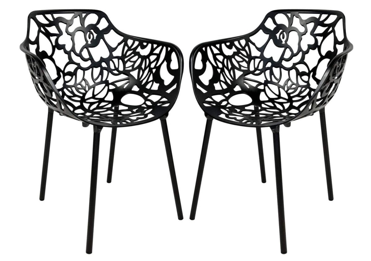 Devon Aluminum Indoor Outdoor Dining Armchairs with Flower Pattern and Stackable Design Set of 2