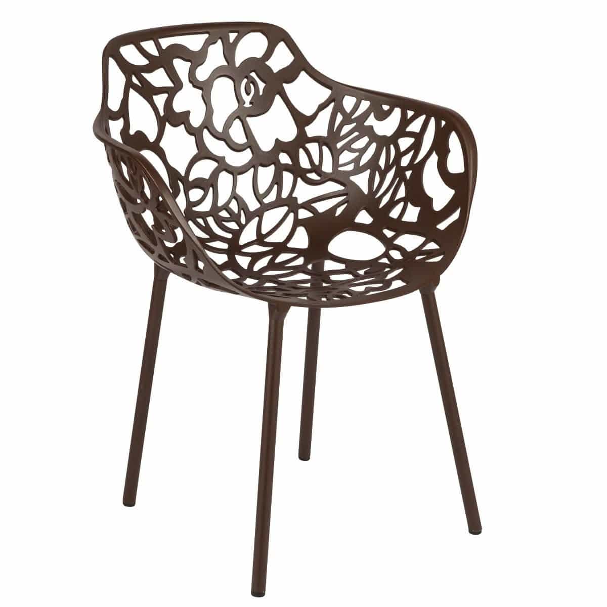 Devon Aluminum Indoor Outdoor Dining Armchairs with Flower Pattern and Stackable Design Set of 2