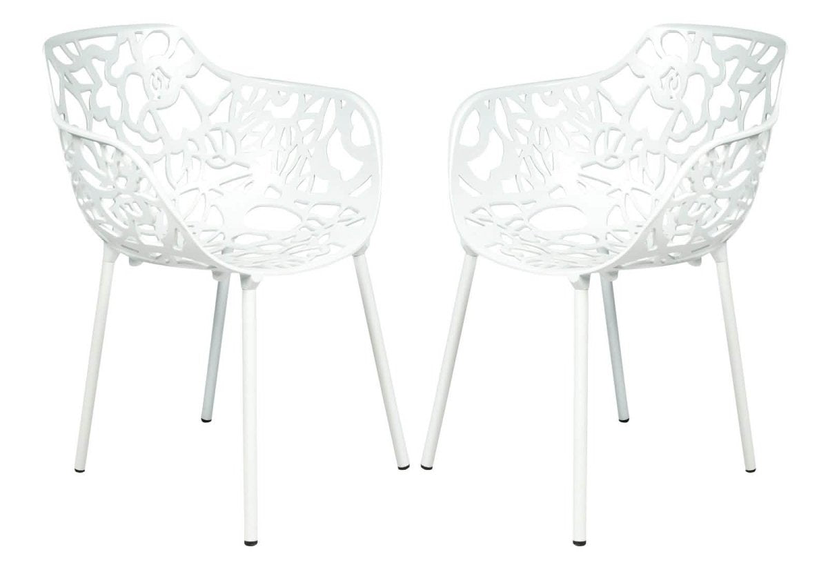Devon Aluminum Indoor Outdoor Dining Armchairs with Flower Pattern and Stackable Design Set of 2