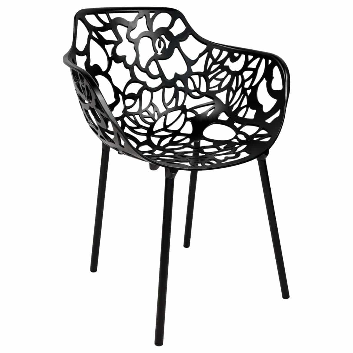 Devon Aluminum Indoor Outdoor Dining Armchairs with Flower Pattern and Stackable Design Set of 2