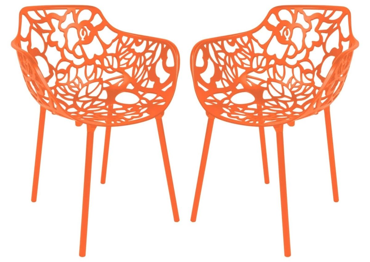 Devon Aluminum Indoor Outdoor Dining Armchairs with Flower Pattern and Stackable Design Set of 2