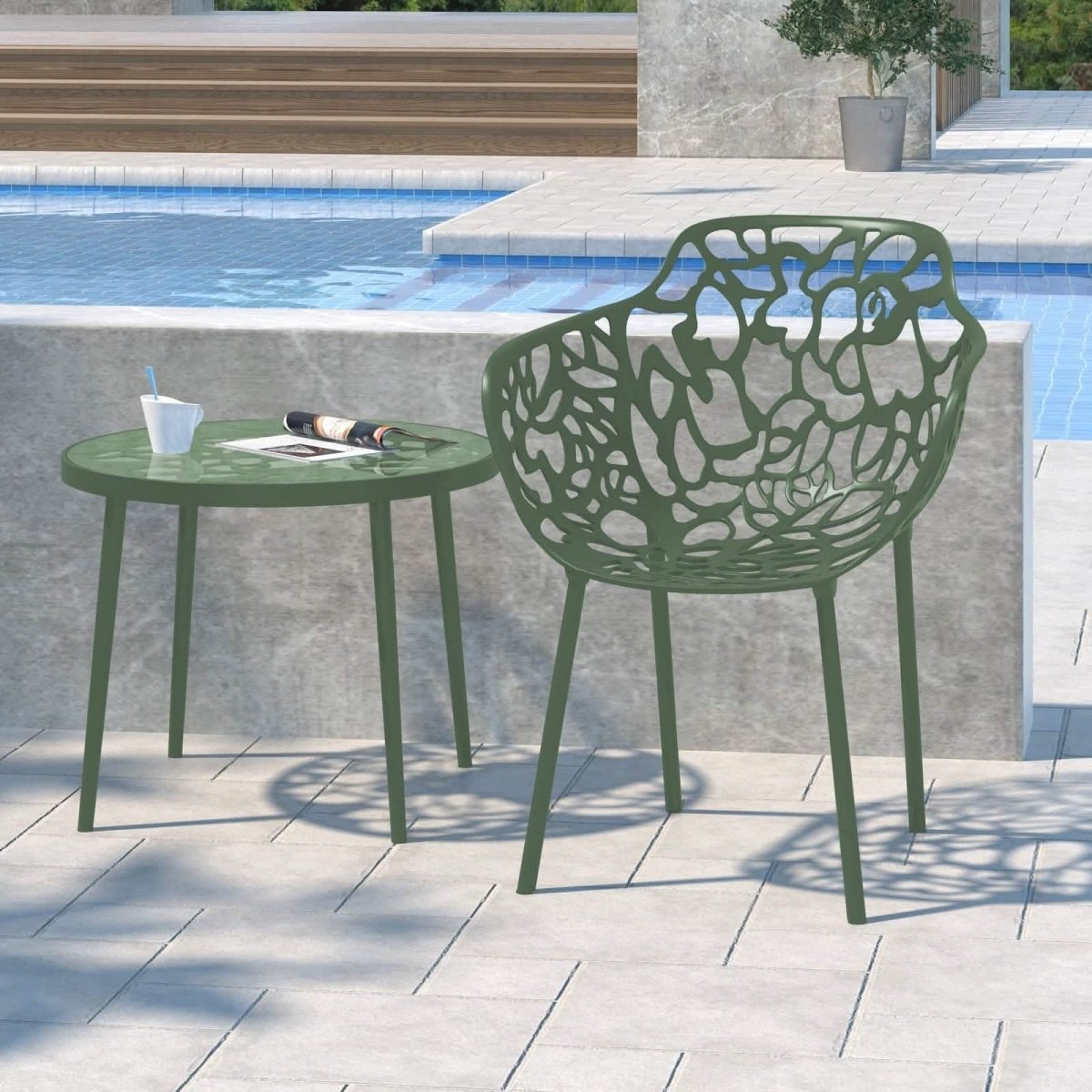 Devon Aluminum Outdoor Dining Armchairs with Flower Design