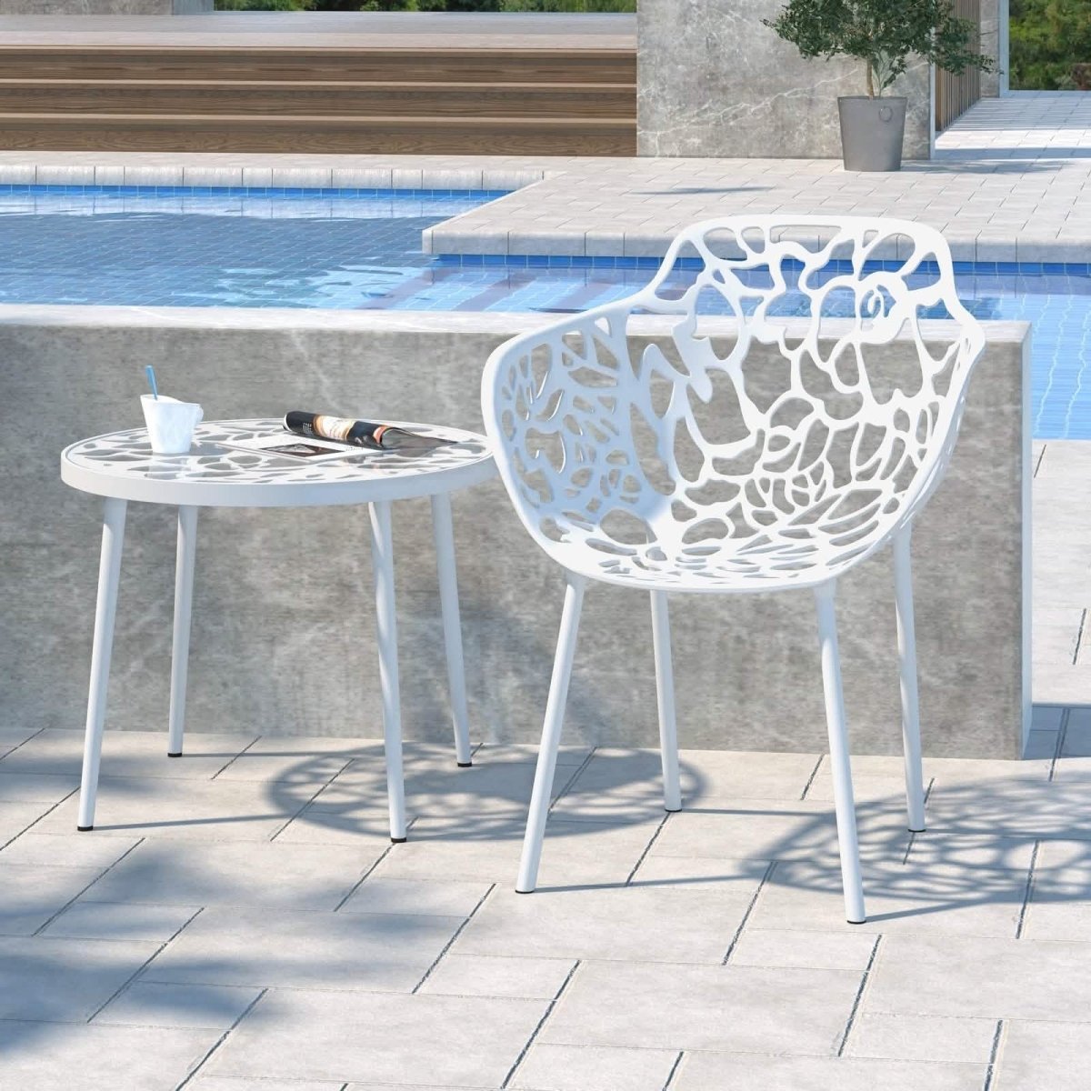 Devon Aluminum Outdoor Dining Armchairs with Flower Design