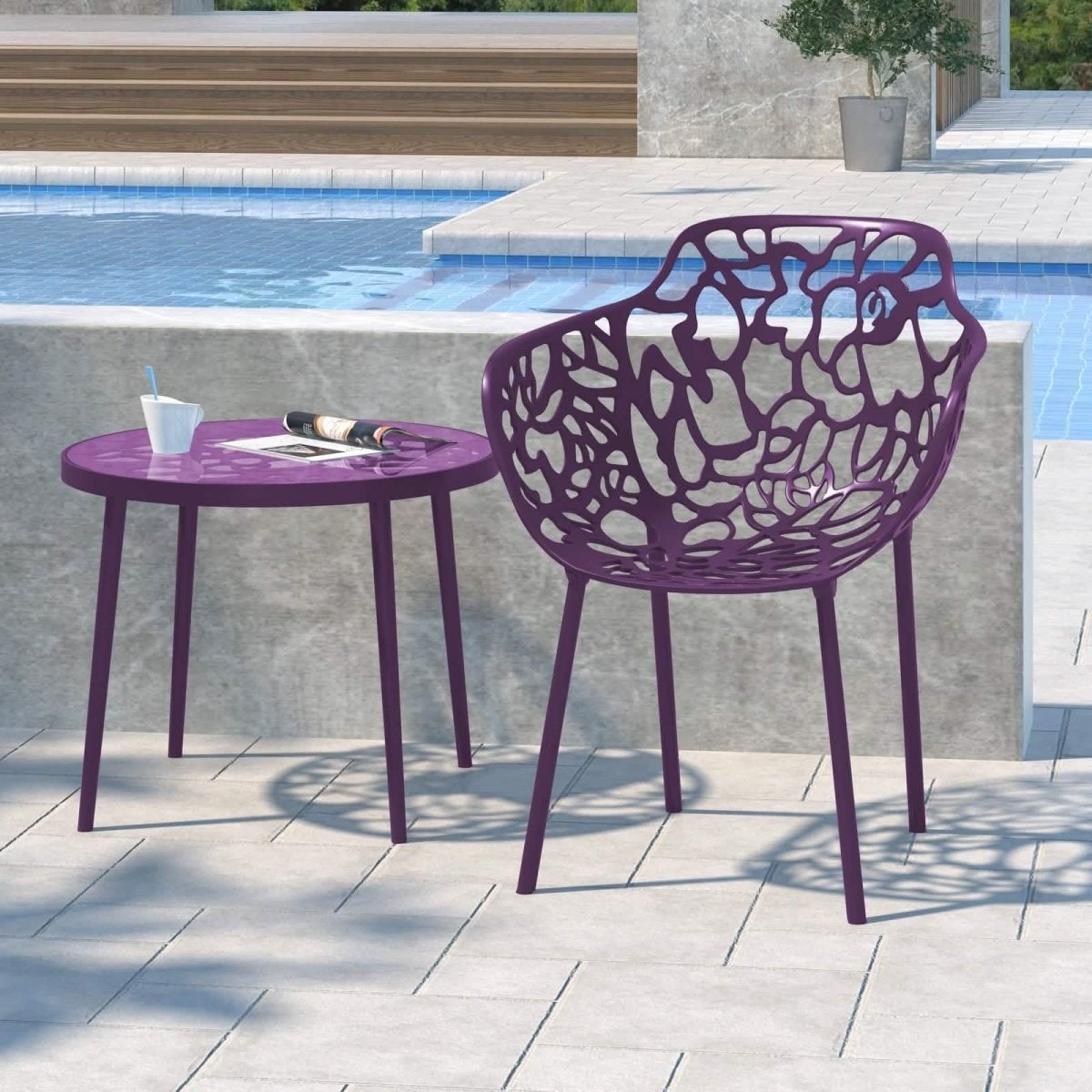 Devon Aluminum Outdoor Dining Armchairs with Flower Design