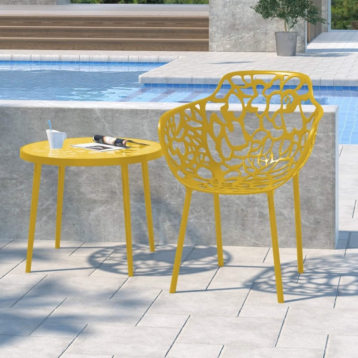 Devon Aluminum Outdoor Dining Armchairs with Flower Design