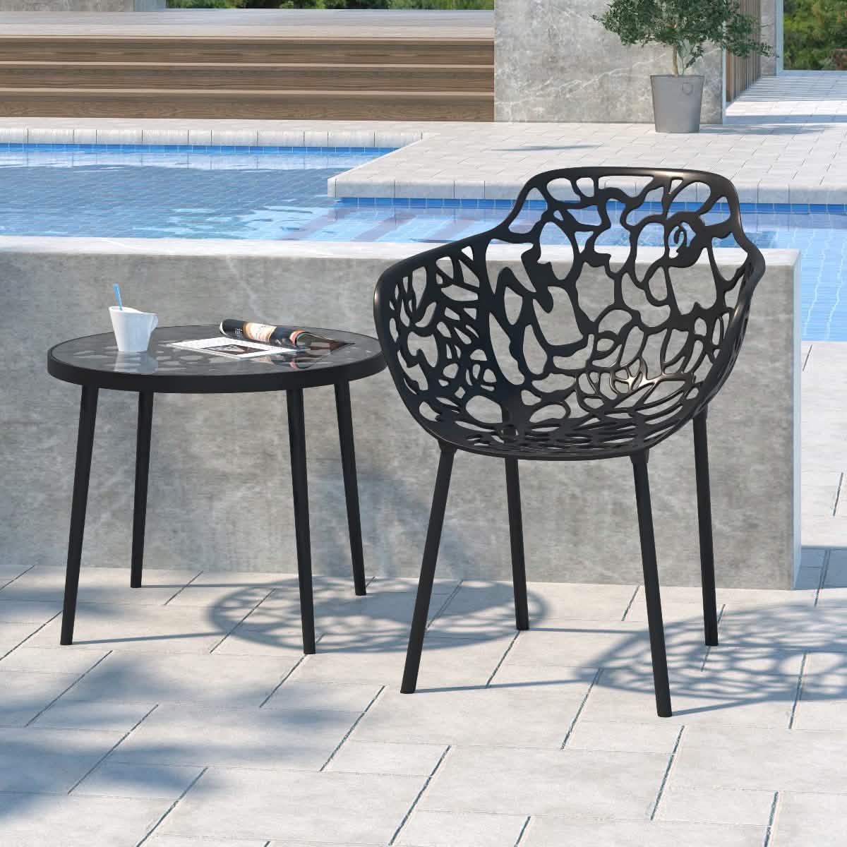 Devon Aluminum Outdoor Dining Armchairs with Flower Design