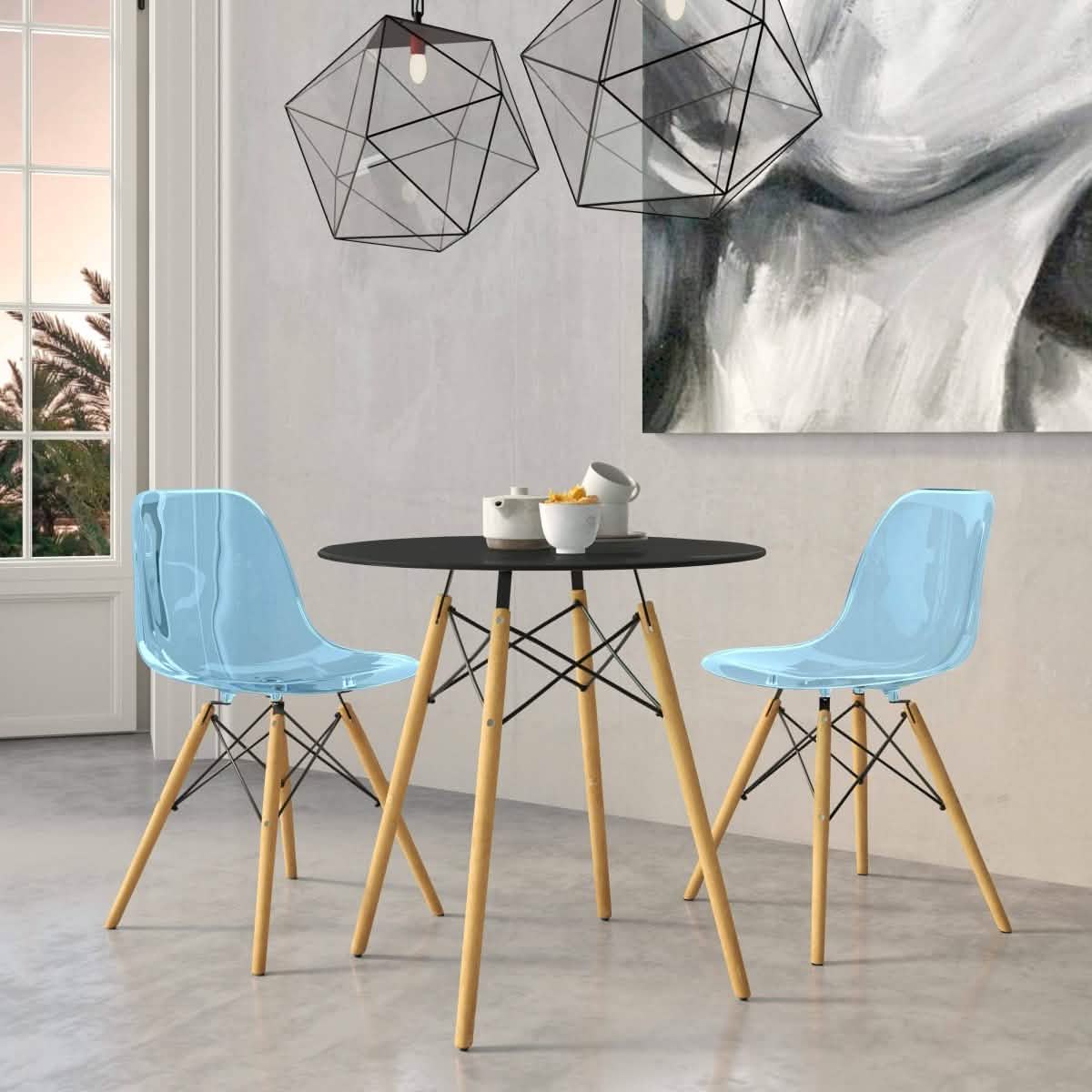 Dover 3 - Piece Dining Set with Round Black MDF Top Bistro Table and 2 Plastic Chairs
