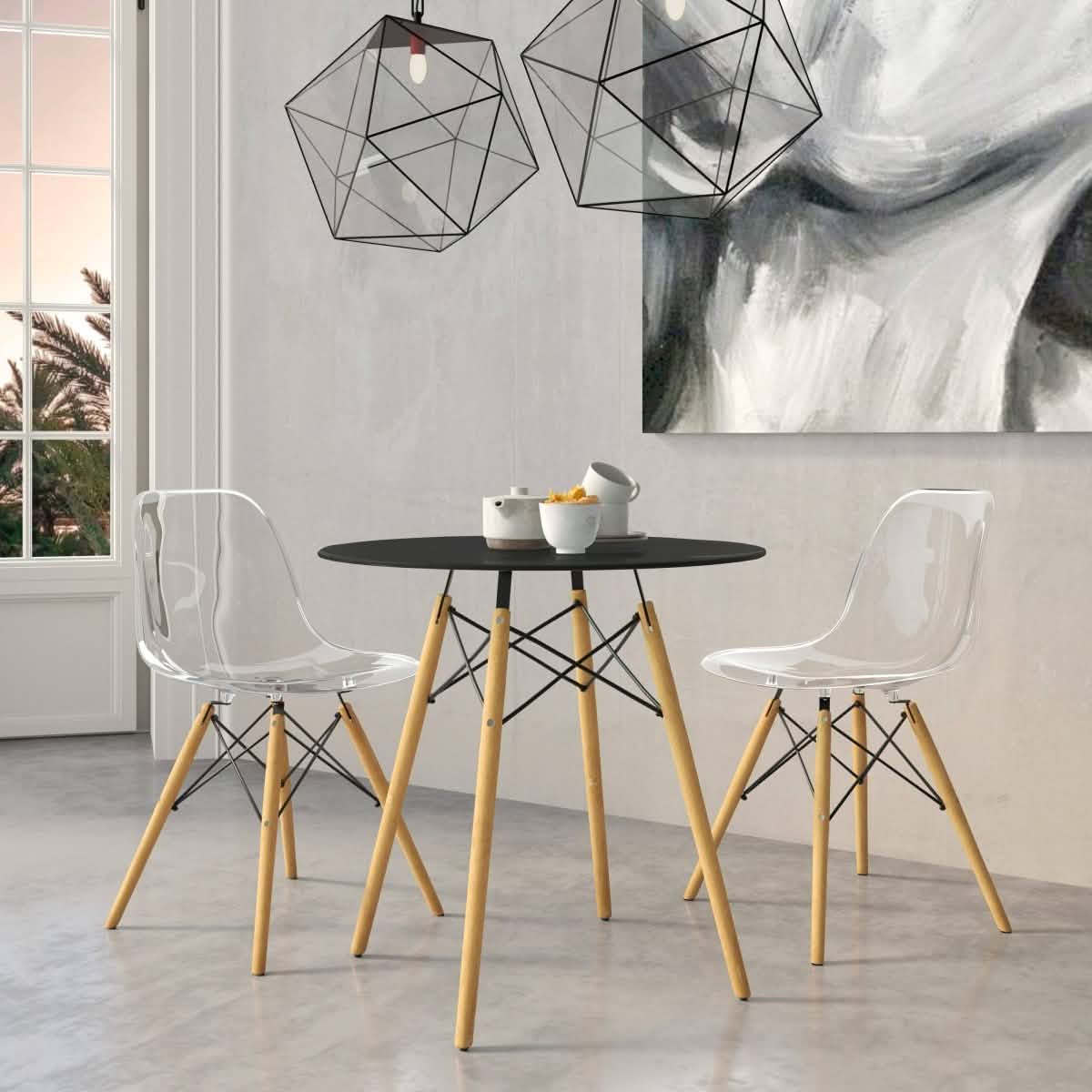 Dover 3 - Piece Dining Set with Round Black MDF Top Bistro Table and 2 Plastic Chairs