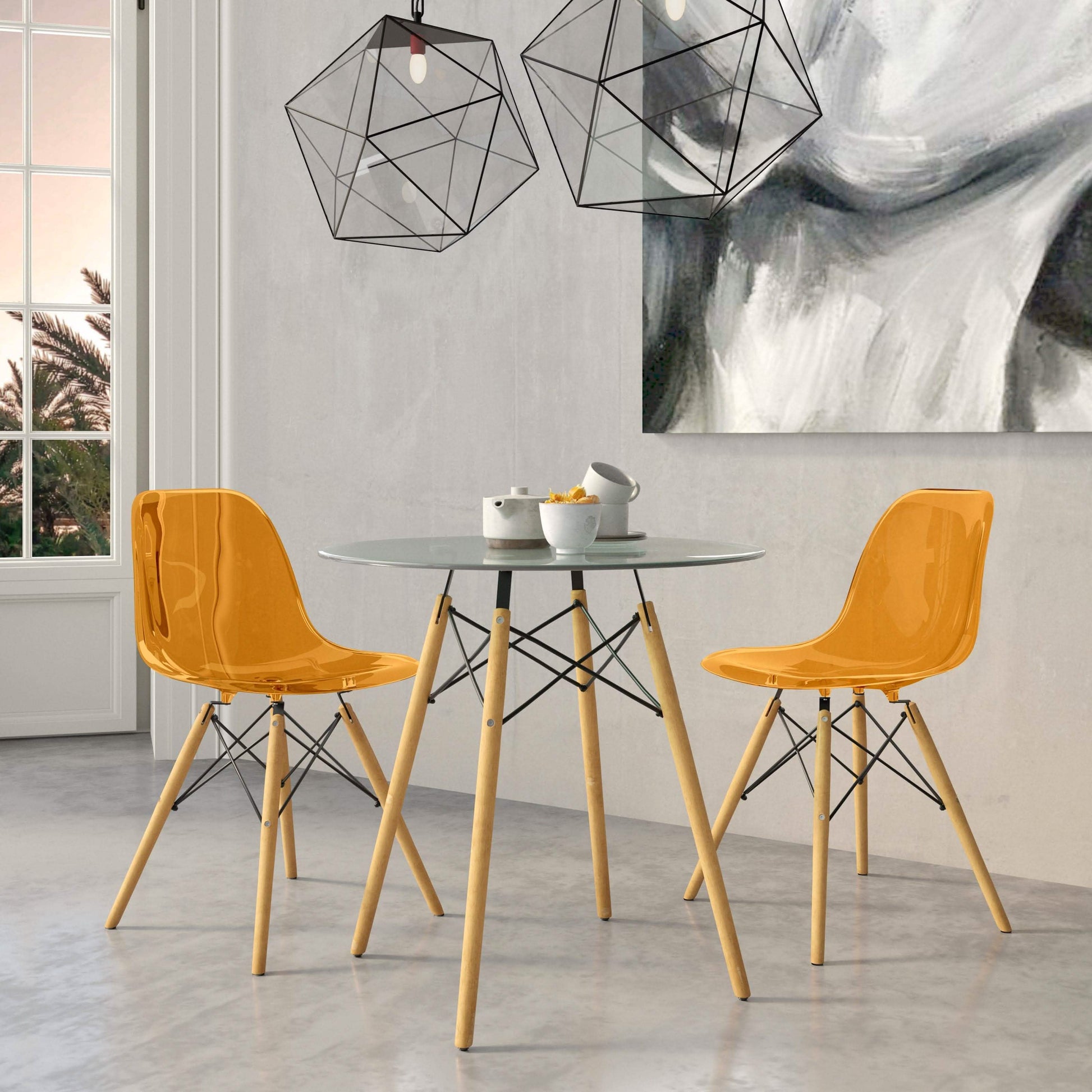 Dover 3 - Piece Dining Set with Round Clear Glass Top Bistro Table and 2 Plastic Chairs