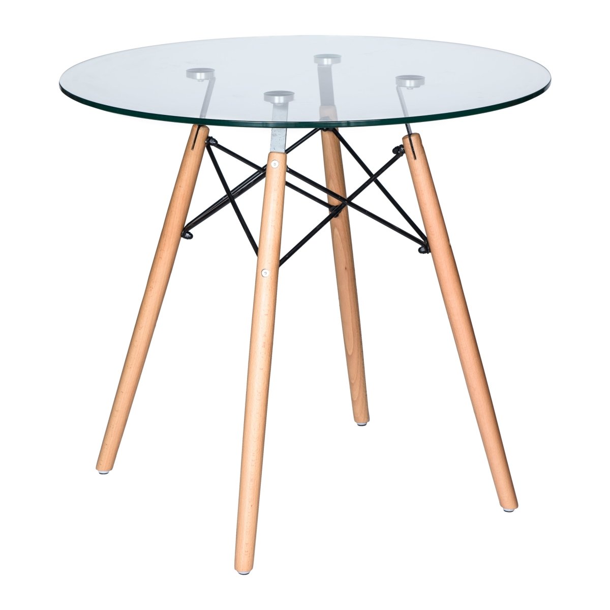 Dover 31"/47" Round Bistro Dining Table With Glass/MDF Tabletop and Beech Wood Eiffel Base