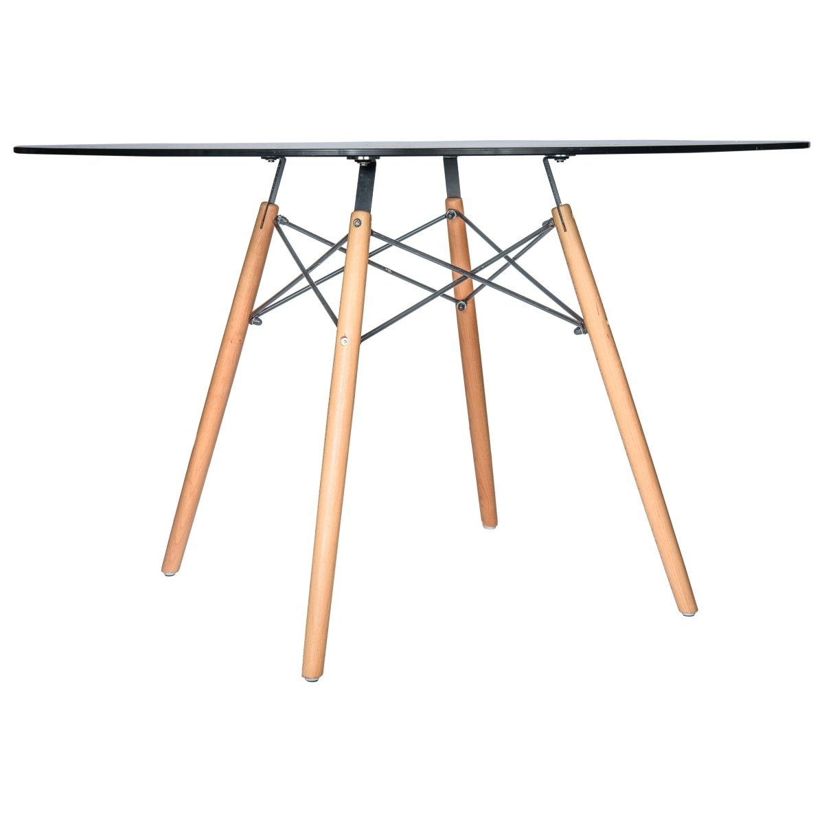 Dover 31"/47" Round Bistro Dining Table With Glass/MDF Tabletop and Beech Wood Eiffel Base