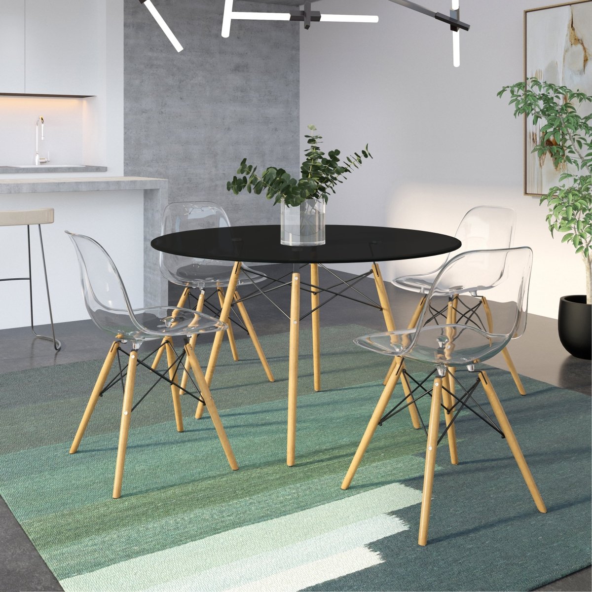 Dover 31"/47" Round Bistro Dining Table With Glass/MDF Tabletop and Beech Wood Eiffel Base