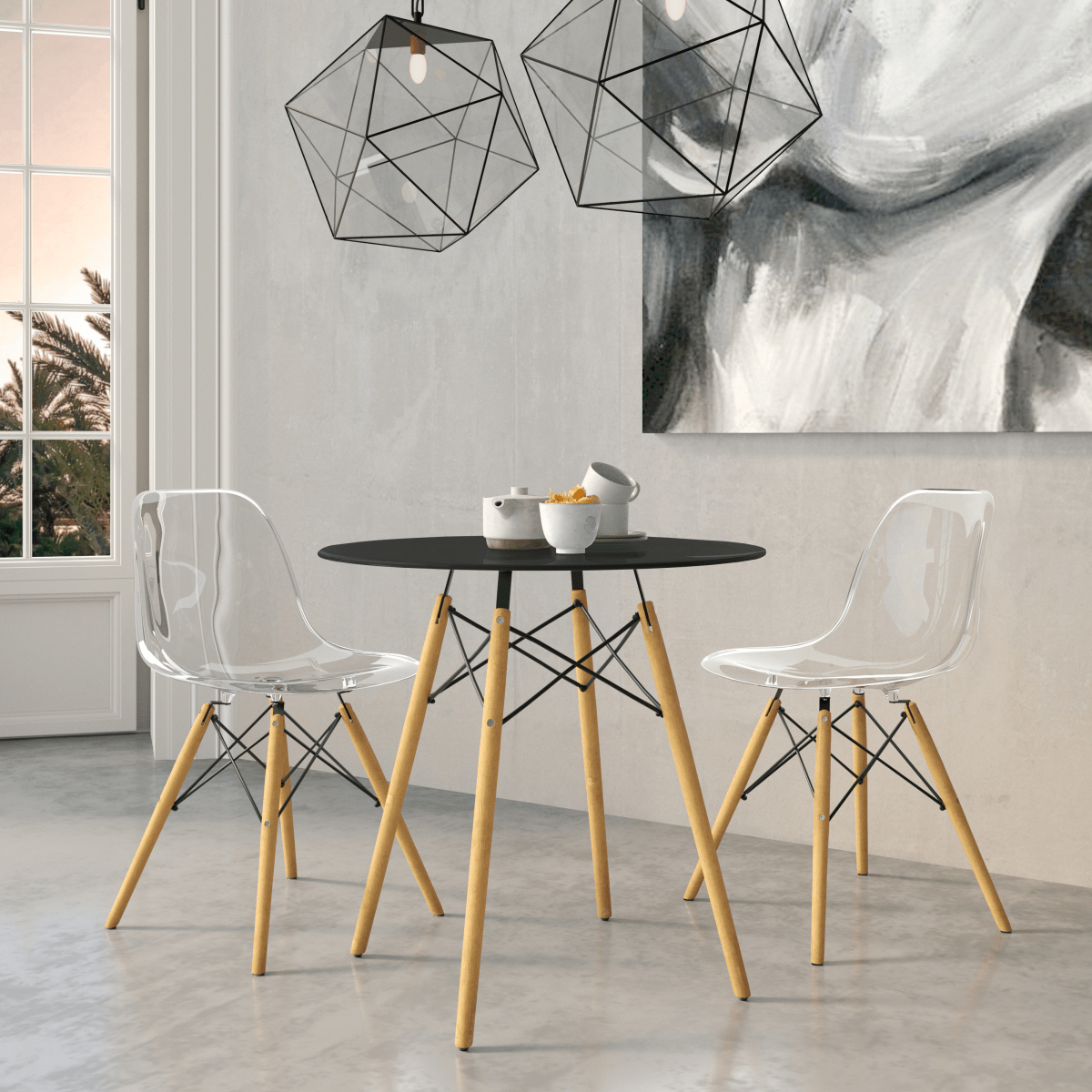 Dover 31"/47" Round Bistro Dining Table With Glass/MDF Tabletop and Beech Wood Eiffel Base