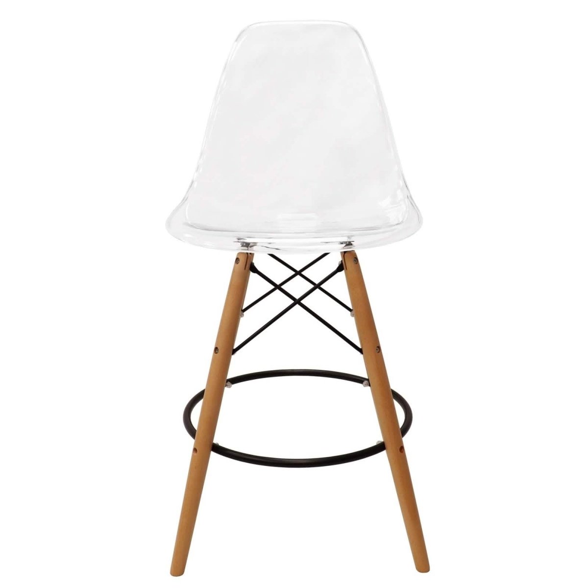Dover Mid - Century Modern Plastic Barstool with Beech Wood Legs for Kitchen and Dining Room